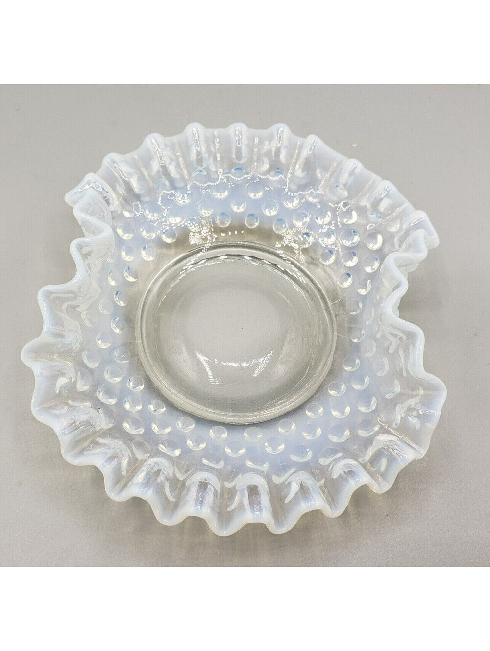 Vintage Fenton Opalescent Hobnail Candy Dish Bon Bon Ruffled Crimped Edge